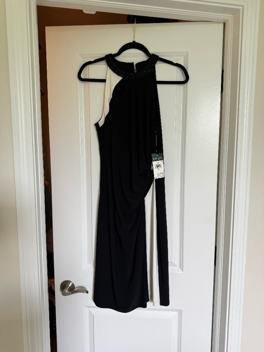 NWT Ralph Lauren Black and White Evening Dress with Beaded Collar